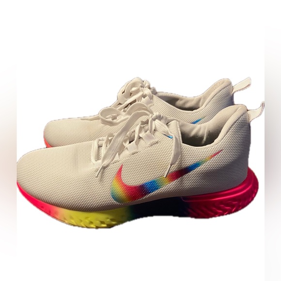 EUC White Rainbow Athletic Sneakers with Colorful Soles - Picture 1 of 9